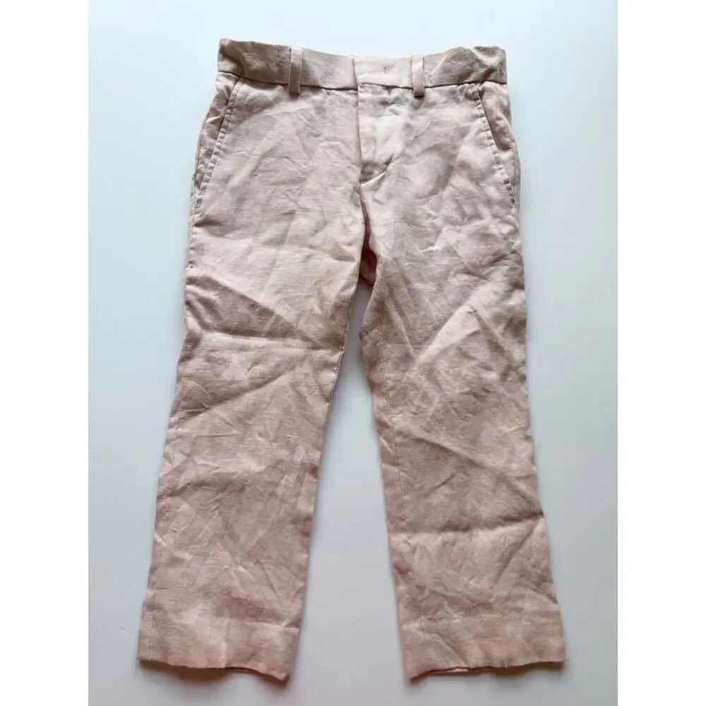 Lauren Ralph Lauren Boys 100% Linen Dress Pants Size 4 Light Pink